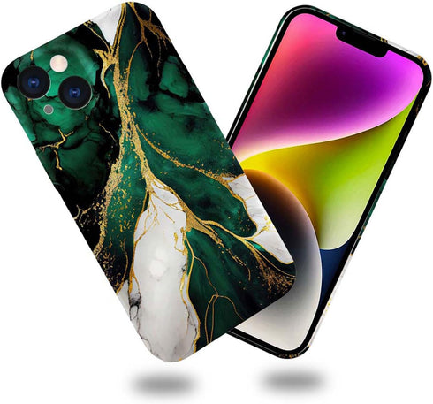 Case Compatible with iPhone 13 Case,Golden Green Marble 3D Design Phone Case,Stylish Durable Shockproof Raised Bumper Corners Case for 13 6.1 inch...