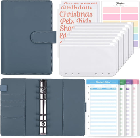 SKYDUE A6 Budget Binder, Money Organizer for Cash with 8pcs Zipper Envelopes,12pcs Expense Budget Sheets & 24 Rose Gold Sticky Labels, Money Savin...