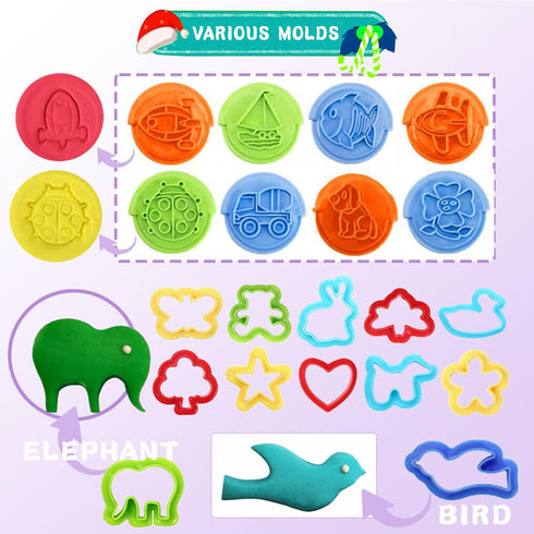 Dough Tools Play for Kids- Toy Set Accessories with Stamps Cutter Rolling Pin Extruder Molds and Storage Box Party Favors Set for Age 2-8...