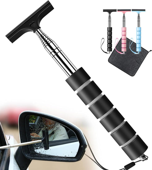 Retractable Rearview Mirror Wiper, Side Mirror Squeegee, Portable Car Cleaning Tool for Rainy Weather, Universal Accessories (Black+Blue+Pink, 3PC...