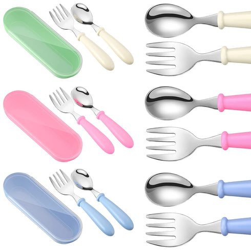 9 Pieces Toddler Utensils Stainless Steel Fork and Spoon Safe Baby Silverware Set, Kid Safe Utensils Children's Flatware Kids Cutlery Set with Rou...