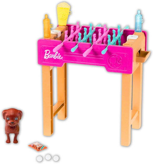 Barbie Mini Playset with Pet, Accessories and Working Foosball Table, Game Night Theme, Gift for 3 to 7 Year Olds...