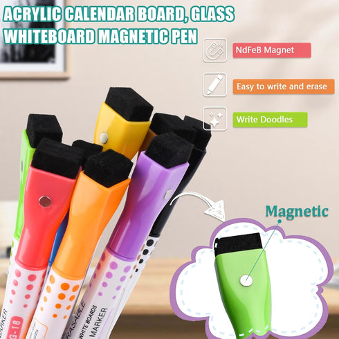 Magnetic Dry Erase Markers, Liquid Chalk Markers Ultra Fine Tip for Acrylic Calendar, Whiteboard Markers with Erasers Cap for Planning Whiteboard,...