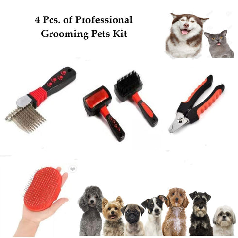 Dog Brush Kit (4 Pieces) - For Shedding, Undercoat Rake for Dogs, Small or large Long and Short Haired Dog, Cat, and Puppy- Safe & Effective inclu...
