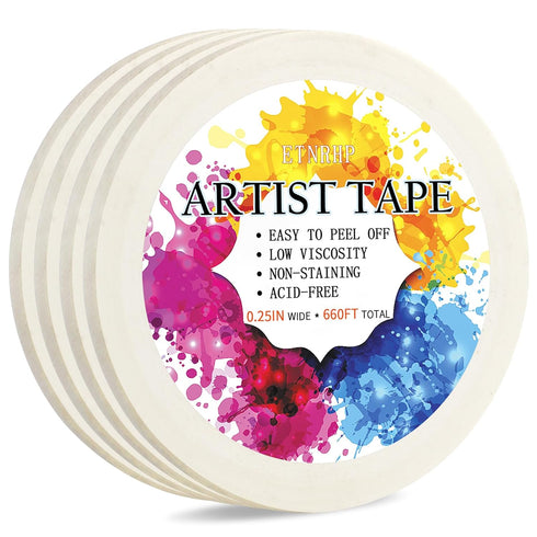 4 Packs White Artist Tape for Watercolor Paper Drafting Art Low Tack Masking Tape Acid Free Painter Watercolor Tape for Painting Canvas Framing, 0...