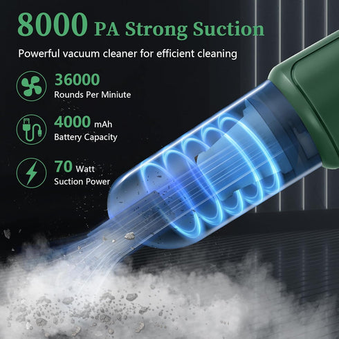 Handheld Car Vacuum Cleaner, 8000PA High Power Handheld Vacuum Cordless, 3 in 1 Portable Car Vacuum Cordless, Rechargeable Mini Vacuum Cleaner for...