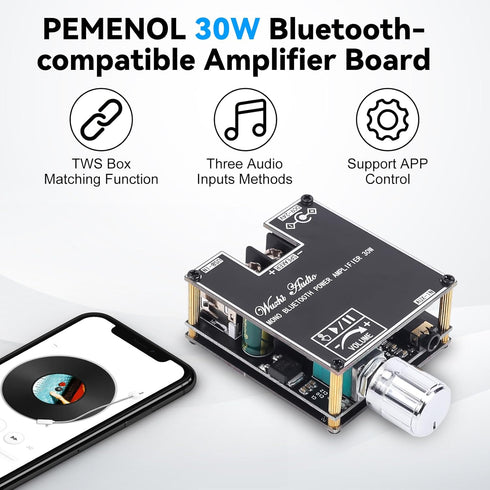 30W TWS Bluetooth Amplifier Board, PEMENOL DC 9-24V 3A Audio Amplifier Module Support APP Control Modify Bluetooth Name and Password AUX Bluetooth...