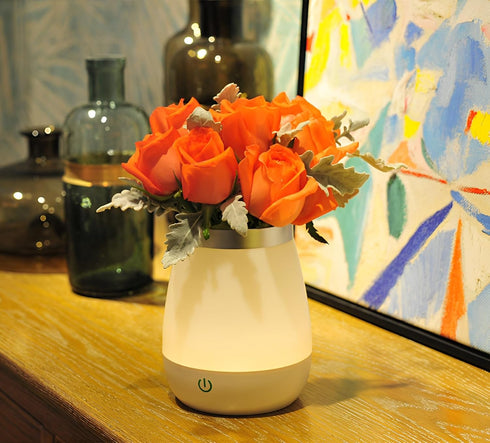 Vase Lamp Table Lamp USB Charge Flower Lamp Vase Table Lamp Dimmable Bedside Lamp Frosted Shade with Wood Base for Bedroom Living Room Office Desk...