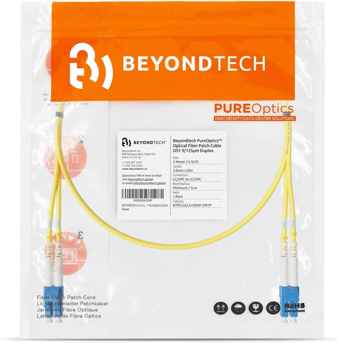 BEYONDTECH LC to LC Fiber Patch Cable Single Mode Duplex - 2m (6.56ft) - 9/125um, Compatible with OS1 - OS2, LSZH PureOptics Cable Series...