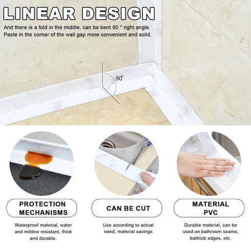 Marble Caulk Tape Waterproof Self Adhesive Caulking Strips 1.5” x 10.5ft Sealant Bath Sealing Strip Tape Decorative Caulk Stickers for Kitchen Bat...