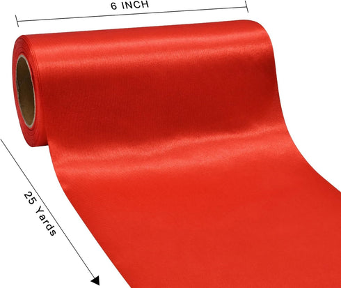 Wide Red Satin Ribbon 6 Inch x 25 Yards Solid Fabric Ribbon for Cutting Ceremony kit Grand Opening Wedding Birthday Party Decoration Bows Chair sa...