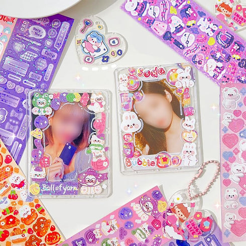 100 Sheets Cute Korean Stickers for Kpop Photocards Decor Stickers Bulk Aesthetic Toploader Stickers Glitter Cute Animal Pattern Scrapbook Sticker...