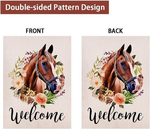 Welcome Horse Garden Flag 12.5x18 Inches Vertical Double Sided Farmhouse Burlap Yard Outdoor Décor...