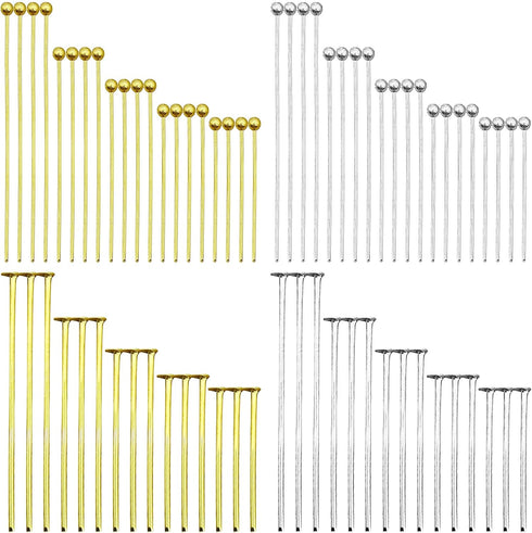 2000Pcs Assorted Head Pins Set for Jewelry Making,Jewelry Head Pins Kit includes 1000Pcs Ball Head Pins 1000Pcs Flat Head Pins Eye Pins for Jewelr...
