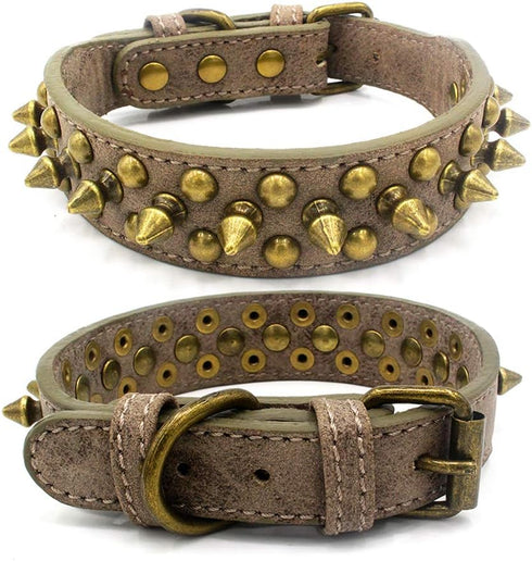 Spiked Dog Collar Soft Pu Leather Mushrooms Rivet Spike Studded Puppy Adjustable Pet Collars for Small Breeds (L, Grey1)...