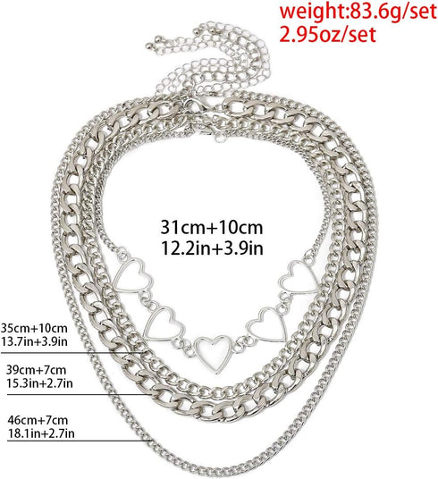 Punk Link Chain Choker Necklace Set 4Pcs Hollow Heart Choker Hiphop Chunky Chain for Women...