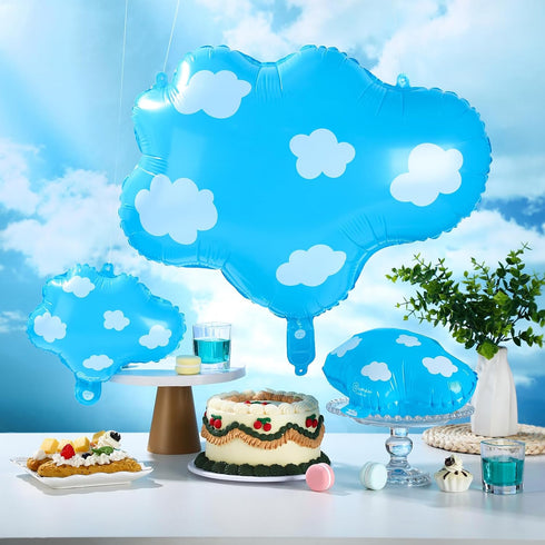 12 Pieces Blue Cloud Foil Balloons Set Include 4 Large and 8 Small Cloud Printed Balloons Blue and White Cloud Balloons for Baby Shower Story Birt...