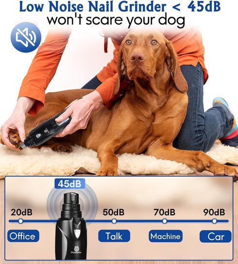Dog Nail Grinder, Dog Nail Trimmers and Clippers Kit, 2-Speed and LED Light, Powerful Touch-Switch, Quiet and Low-Vibration Pet Nail Trimmers for ...