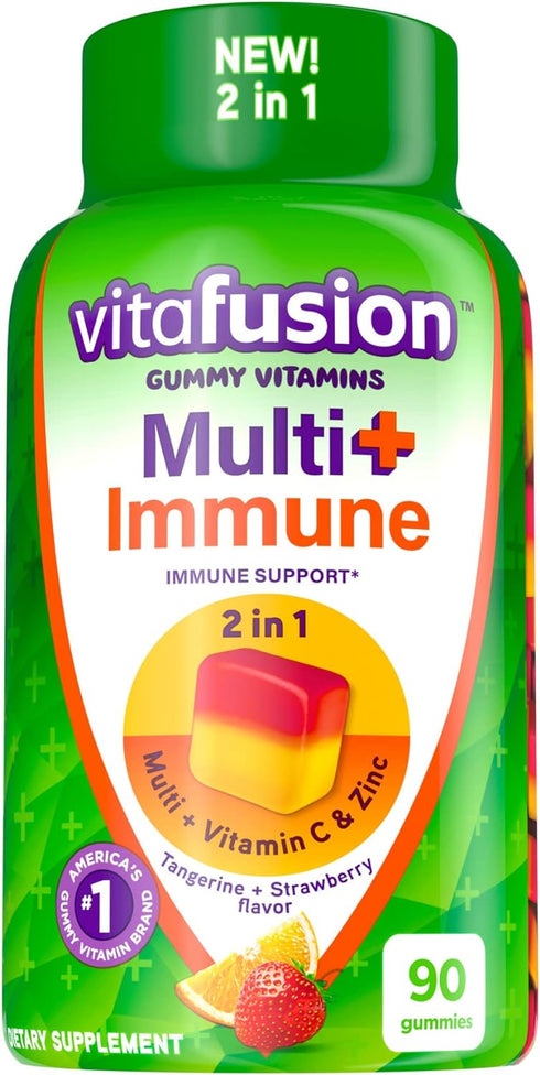 Vitafusion Multi+ Immune Support* – 2-in-1 Benefits & Flavors – Adult Gummy Vitamins with Vitamin C, Zinc, Daily Multivitamins, 90 Count...
