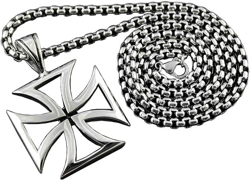 CHOPPER IRON MALTESE CROSS SOLID STAINLESS STEEL MENS CHARM PENDANT NECKLACE PP6...