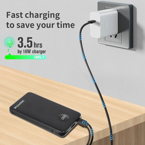 GEEPFINE Portable Charger with Built in Cable Fast Charging Power Bank 10000mah Lightweight Phone Battery Pack Portable Charger PD20W QC22.5W Port...