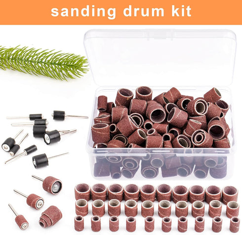 162 Pieces Sanding Drums Kit Drum Sander for Drill with Storage Box Including 150 Pieces Sanding Band Sleeves and 12 Pieces Drum Mandrels for Rota...