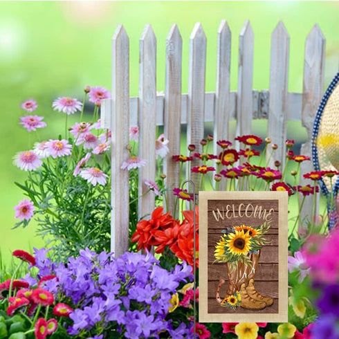 Sunflower Boots Garden Flag Summer Welcome Yard Flag 12x18 Inch Double Sided Floral Cowboy Boots Sunflowers Flags for Farmhouse Outside Decor Spri...