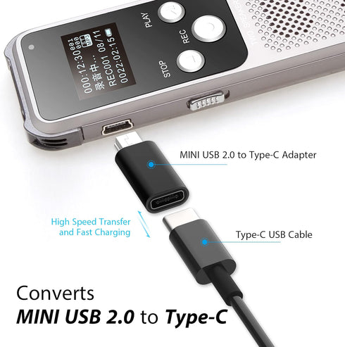 USB C to Mini USB Adapter, Type C Female to Mini USB 2.0 Male Convert Connector Support Charge & Data Sync Compatible GoPro Hero 3+, MP3 Players, ...