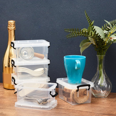 EZOWare Small Clear Plastic Lidded Storage box, 0.7 Quart Small Baskets Organizer Bin Boxes with Lids - 6x4x3 inch, 6 Pack...
