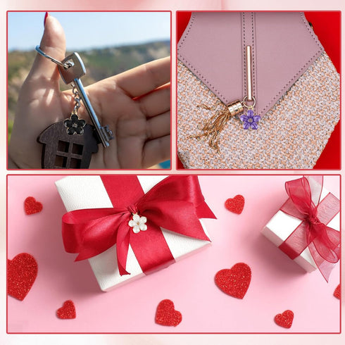 50pcs Enamel Cherry Blossoms Charms Pendant, Gold Plated Cute Flower Pendants Bracelet Charms for Jewelry Making Kit Bracelet Necklace Earrings Ke...