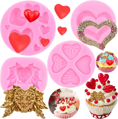 Heart Shaped Fondant Molds Heart Chocolate Silicone Molds For Wedding Cake Decorating Cupcake Topper Candy Polymer Clay Gum Paste Set Of 4...