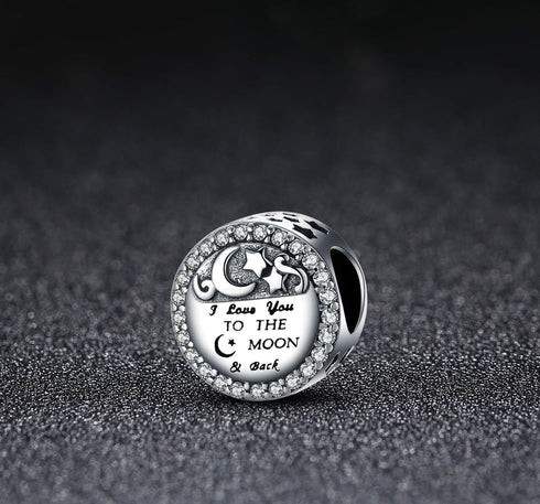 925 Sterling Silver Charm Fit for Pandora Charms Bracelet Necklace I Love You to the Moon and Back Charm Gifts for Women...