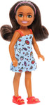 Barbie Chelsea Doll, Small Doll Wearing Removable Blue Dress with Colorful Print & Pink Shoes, Brown Hair & Green Eyes...