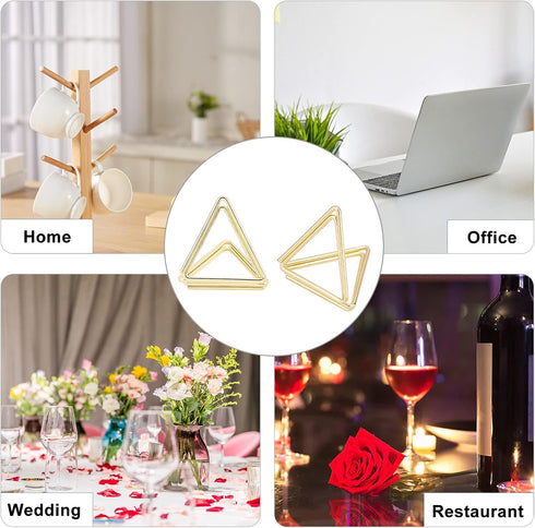 OLYCRAFT 36pcs Mini Place Card Holders Cute Table Card Holders Triangle Shape Wedding Table Number Holders Golden Photo Holder Pictures Stand Clip...