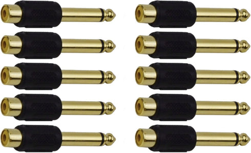 CESS 6.35mm 1/4 Inch TS Plug to RCA Female Jack Audio Adapter, Gold Plated (10 Pack)...