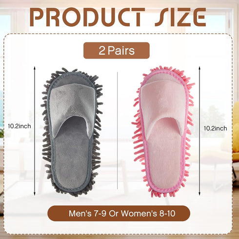 2 Pairs Microfiber Cleaning Mop Slippers for Floor Cleaning House Mop Shoes Men and Women Washable Unisex Dusting Slippers Dirt Cleaning Tool Supp...