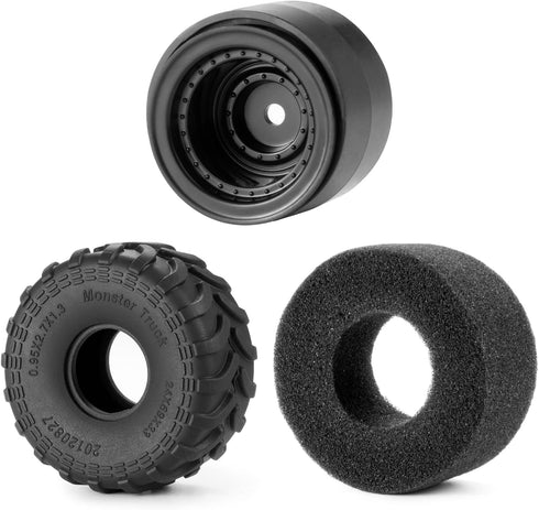 RCHUBAM 1.0" Wheel and Tire Set 4Pcs 69mm * 33mm Large Sticky Crawler Tires with Wheels for 1/18 TRX4M 1/24 Scale RC Crawler Car Axial SCX24 Upgra...