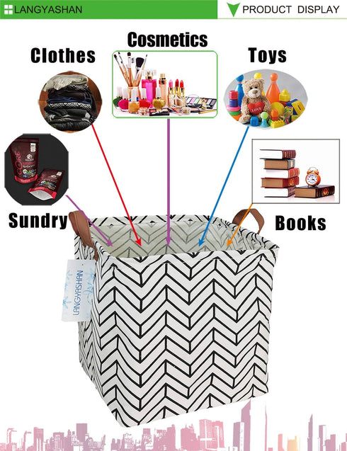 LANGYASHAN Square Storage Baskets Waterproof Canvas Children Laundry Nursery Hamper for Shelves Gift Baskets Toy Organizer Room Decor (Geometric)...