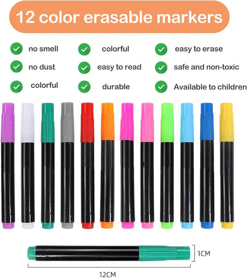 Liquid Chalk Markers for Acrylic Fridge Calendar Dry Erase Markers, Wet Erase Pens Set of 12Colors apply to Glass, Labels, Whiteboards Dry Erase A...