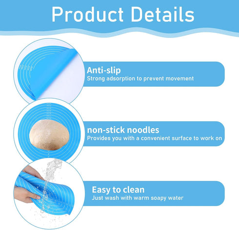 Silicone Baking Mat Cake Mat Round Silicone Baking Mat with Measurements for Cake Turntable Stand Pastry Baking Sheet, Non-Stick and Heat Resistan...