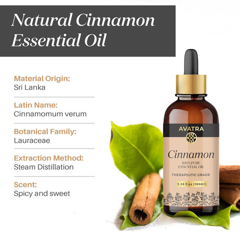 Avatra Cinnamon Essential Oil for Skin, Diffuser, & Aromatherapy | Natural & Undiluted Essential Oil for Cleaning, DIY | Soap & Candle Making | Pr...