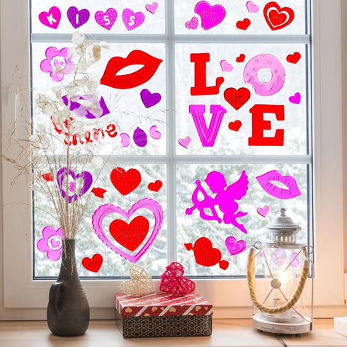 XIMISHOP 6pcs Valentine's Day Gel Window Clings,Valentine's Day Window Clings Sticker for Valentine's Day Window Decors...