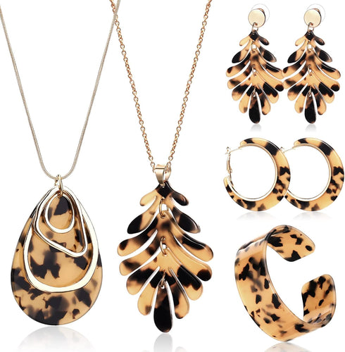 Fiada 5 Pcs Acrylic Leopard Jewelry for Women Resin Boho Earrings Necklace Cheetah Bohemian Jewelry for Woman Girls...