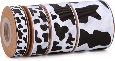 4 Rolls Total 20 Yards Cow Ribbon Cow Print Grosgrain Ribbon Animal Print Ribbons for DIY Crafts Gift Wrapping Wedding Party Christmas Decoration ...