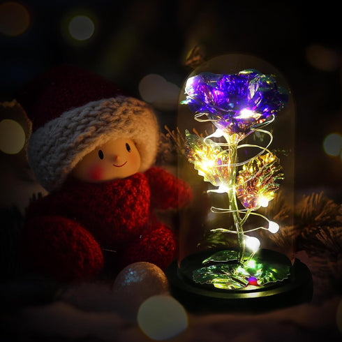 Childom Birthday Gifts for Women,Christmas Flowers Gifts for Her,Women,Mom,Wife,Grandma,Light Up Rose in Glass Dome,Colorful Purple Flowers for Ch...