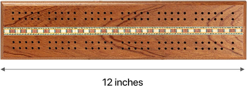 Sterling Games Wooden Cribbage 12 inch Double Track Cribbage Board with Rich Italian Inlaid 2 Players...