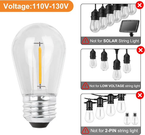 S14 LED String Light Bulbs Replacement, Edison Vintage Plastic 1W Warm White Bulb Equivalent to 11w, E26 Screw Base Shatterproof Waterproof Filame...