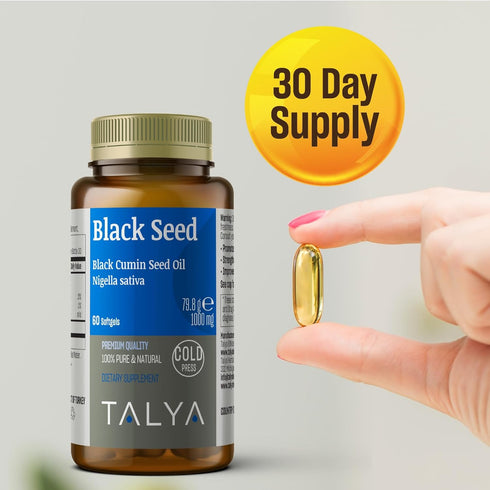 Black Seed Oil Softgel with High Thymoquinone - Immune Support - Digestive Health - Brain Function - Joint Mobility - Cold-Pressed from Non-GMO Tu...