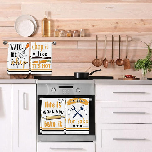 Funny Utensils Kitchen Towels and Dishcloths Sets of 4 Kitchen Towels Egg Beater Rolling Pin Absorbent Drying Tea Dish Towel for Cooking Baking Ho...