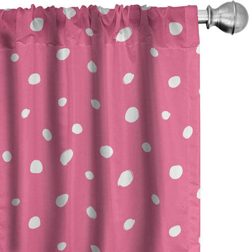 Ambesonne Pink Polka Dots Window Curtains, Monochrome Layout Pattern of Grunge Drawn Simple Rounds Illustration, Lightweight Decor 2-Panel Set wit...